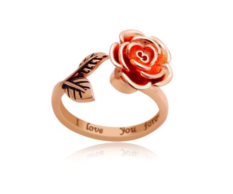 RP 17 Rose gold rose design adjustable spinner Ring