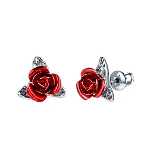 EP 08 stainless   Red Rose design stud   Earrings