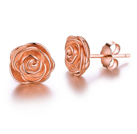 EP 18 Rose bloom  flower rose gold  silver Stud  earrings
