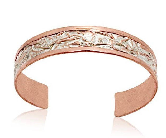BF 09 Silver color irregular hammered Copper Bracelet