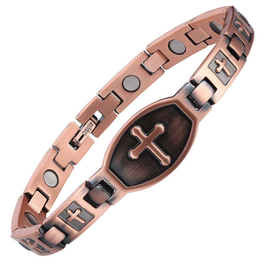 LM 13 Link Copper Cross design Adjustable Magnetic Bracelet