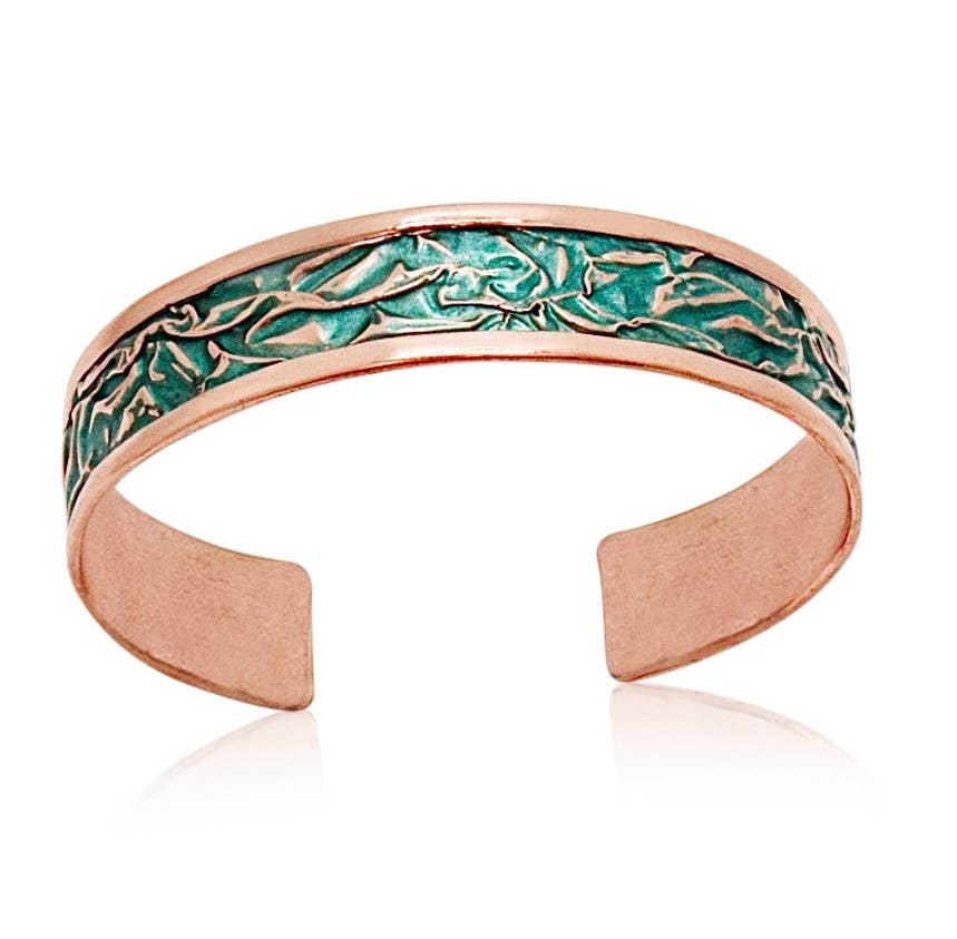 BF 13 Turquoise color irregular hammered Copper Bracelet