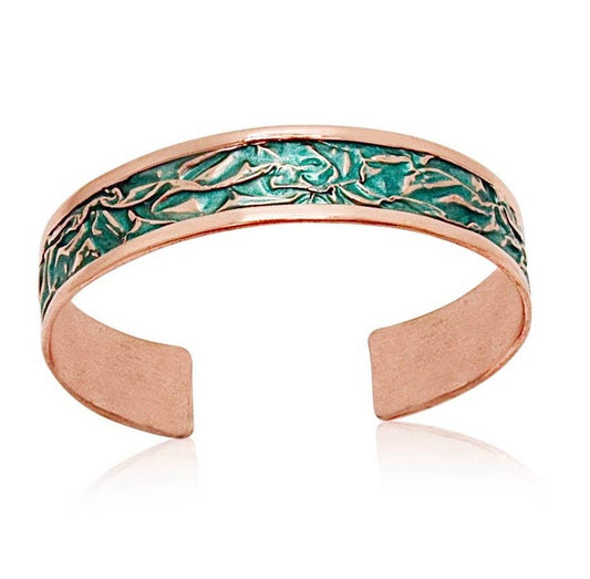 BF 13 Turquoise color irregular hammered Copper Bracelet