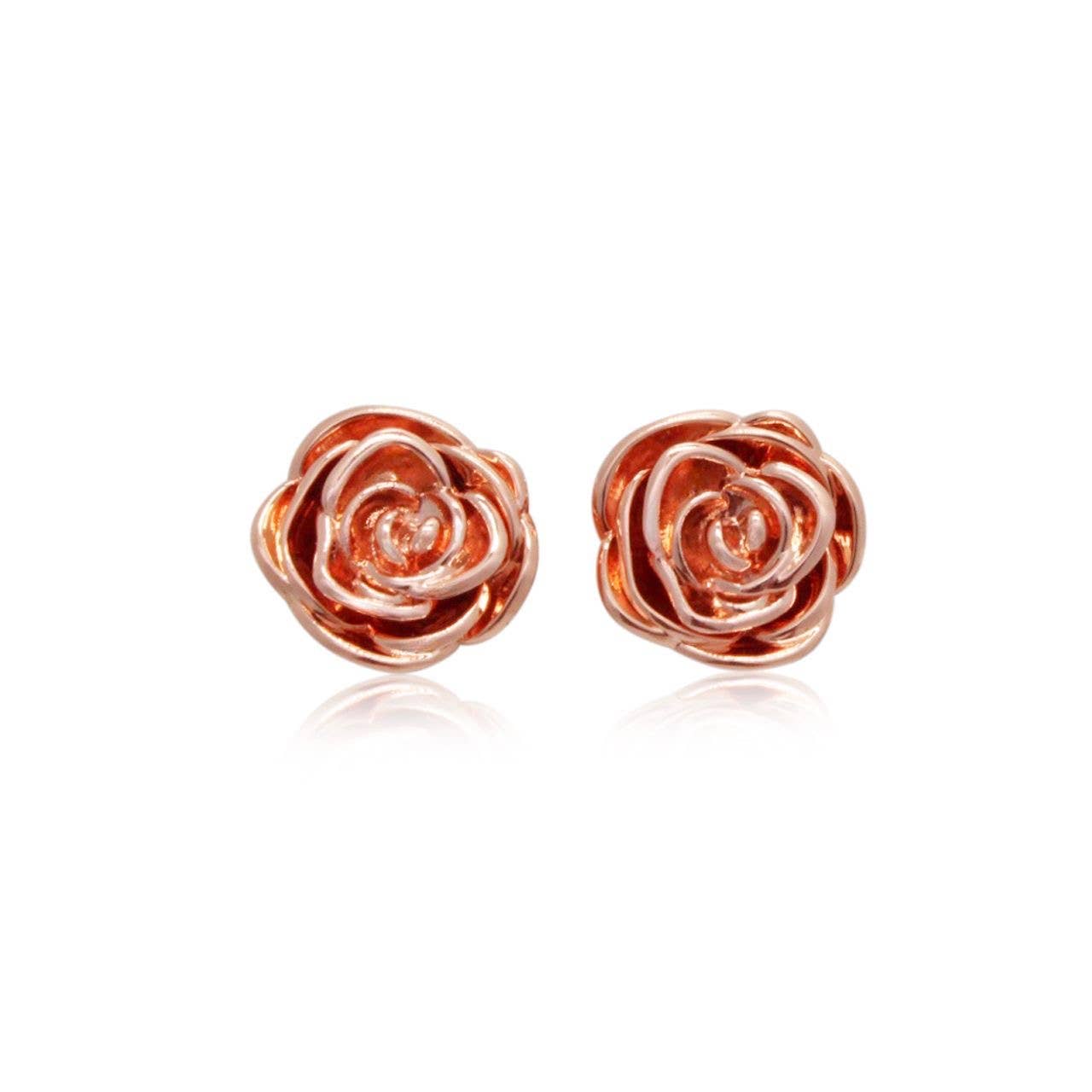 EP 18 Rose bloom  flower rose gold  silver Stud  earrings