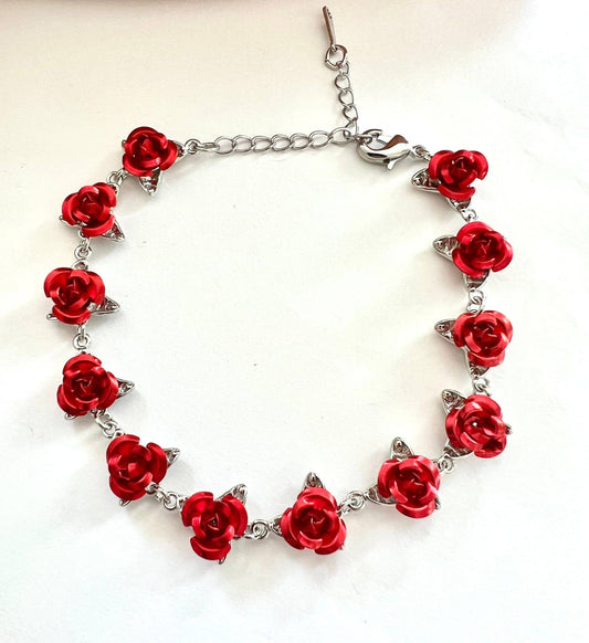 CB P18 Red Rose Steel Chain Bracelet